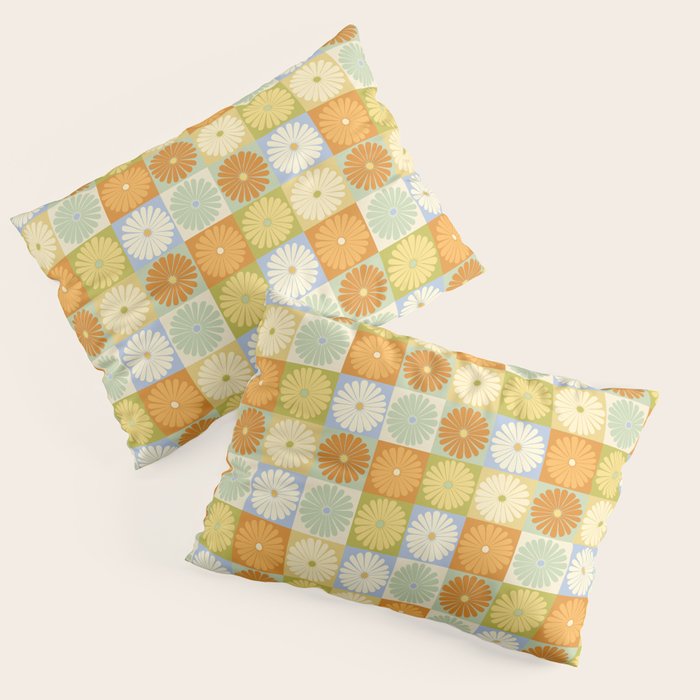 Retro Flowers Check Pattern XXVIII Pillow Sham Gallery Image 1