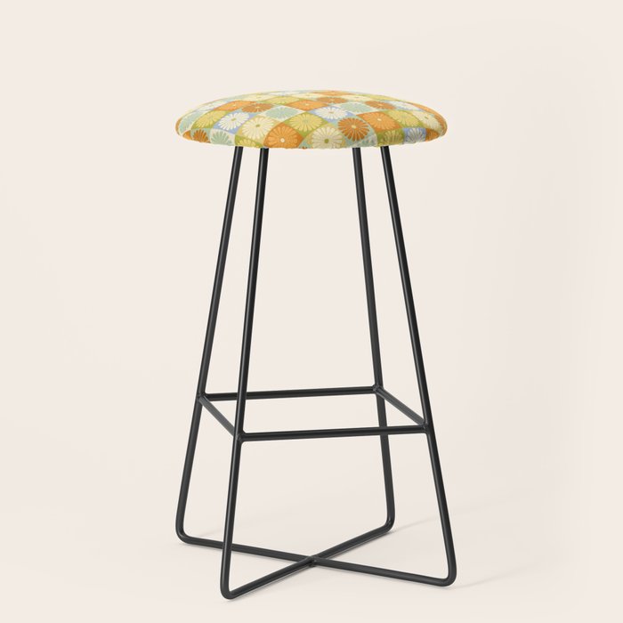 Retro Flowers Check Pattern XXVIII Stool Gallery Image 1