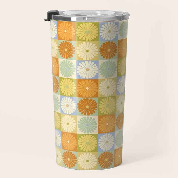 Retro Flowers Check Pattern XXVIII Travel Mug Gallery Image 3