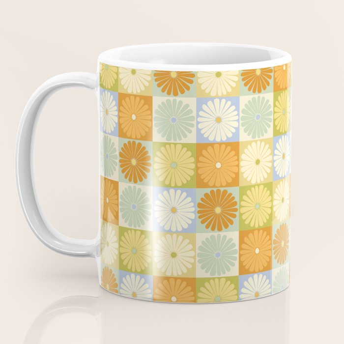 Retro Flowers Check Pattern XXVIII Coffee Mug Gallery Image 3