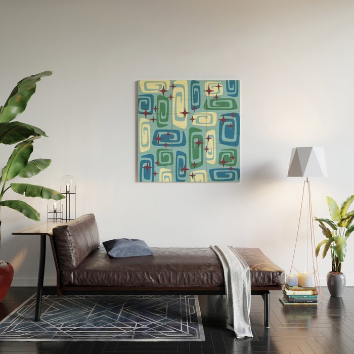 Mid Century Modern Cosmic Galaxies 728 Blue Green and Cream Wood Wall Art Gallery Image 2