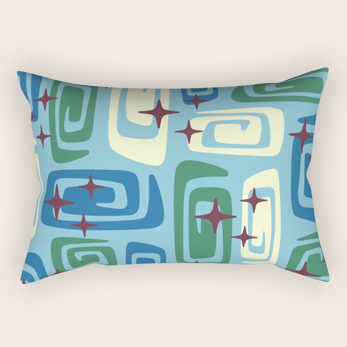 Mid Century Modern Cosmic Galaxies 728 Blue Green and Cream Rectangular Pillow Gallery Image 2