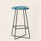 Mid Century Modern Cosmic Galaxies 728 Blue Green and Cream Stool Gallery Image 1