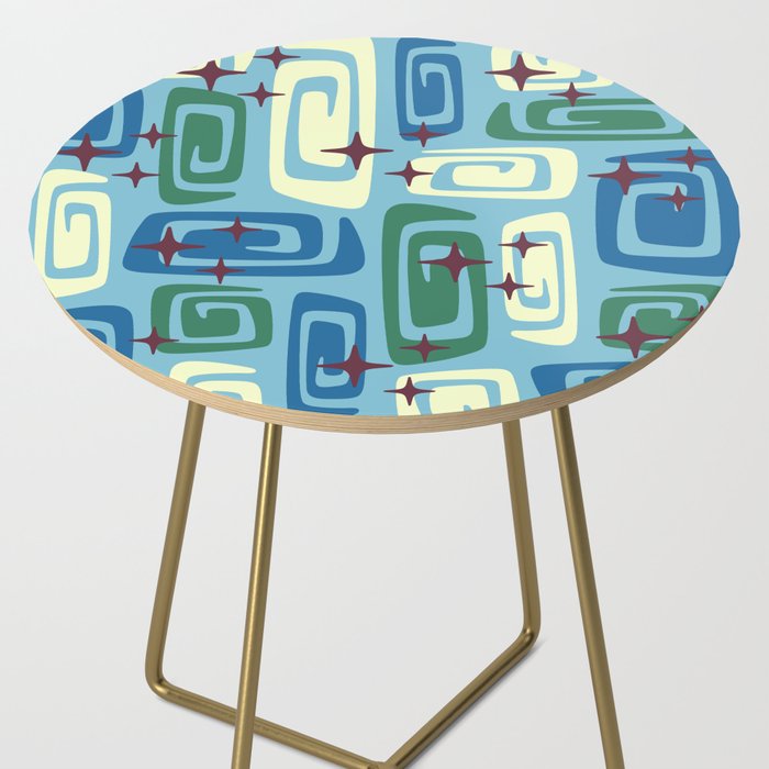 Mid Century Modern Cosmic Galaxies 728 Blue Green and Cream Side Table Gallery Image 2