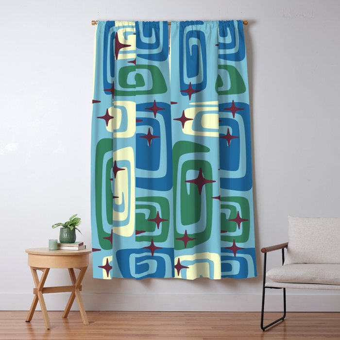 Mid Century Modern Cosmic Galaxies 728 Blue Green and Cream Window Curtain Gallery Image 5