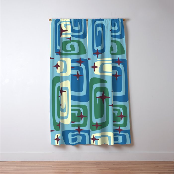 Mid Century Modern Cosmic Galaxies 728 Blue Green and Cream Window Curtain Gallery Image 3