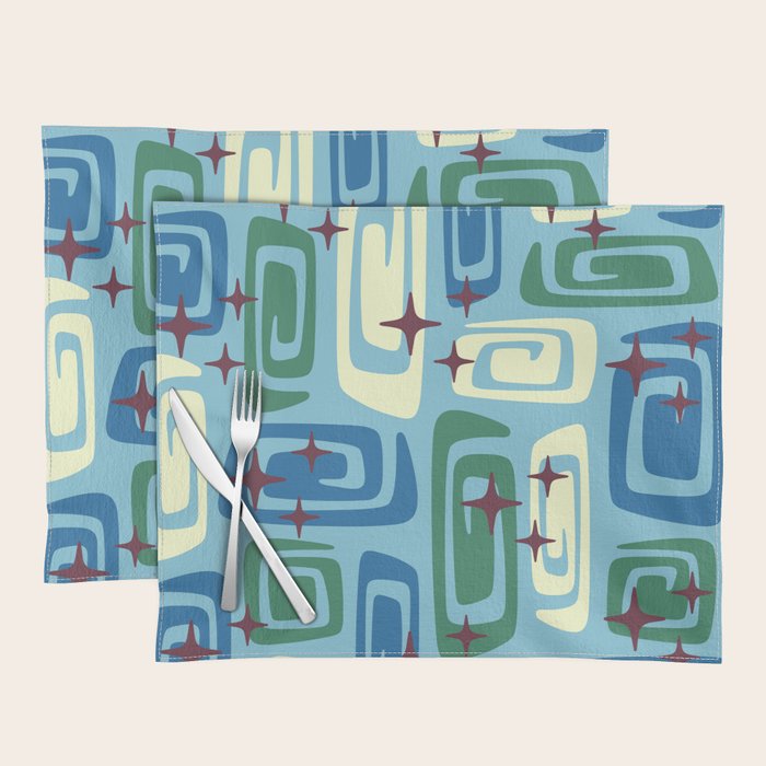 Mid Century Modern Cosmic Galaxies 728 Blue Green and Cream Placemat Gallery Image 1