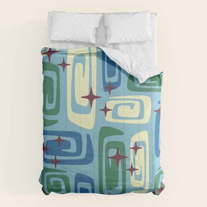 Mid Century Modern Cosmic Galaxies 728 Blue Green and Cream Comforter Gallery Image 6