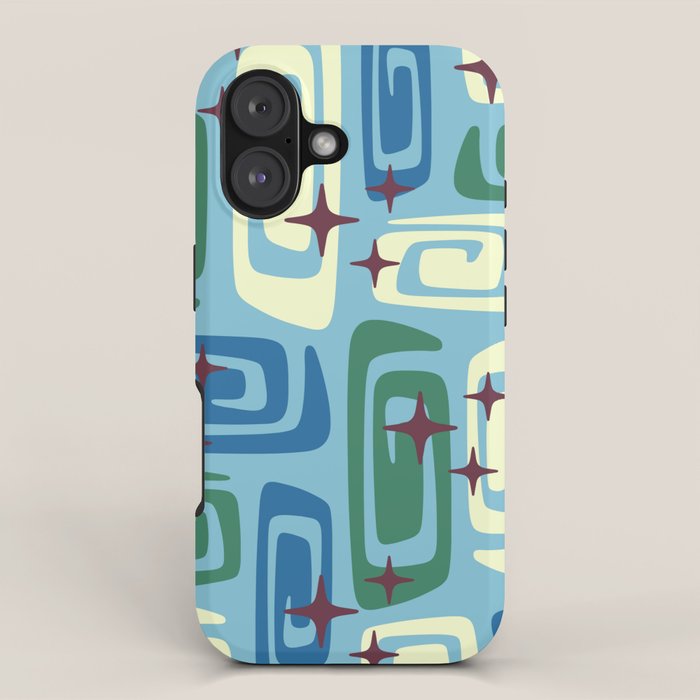 Mid Century Modern Cosmic Galaxies 728 Blue Green and Cream iPhone Case Gallery Image 1