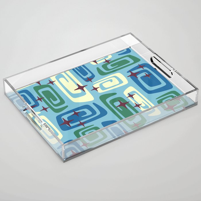 Mid Century Modern Cosmic Galaxies 728 Blue Green and Cream Acrylic Tray Gallery Image 1
