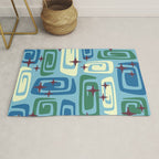 Mid Century Modern Cosmic Galaxies 728 Blue Green and Cream Rug Gallery Image 1