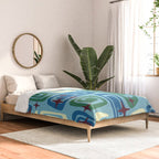 Mid Century Modern Cosmic Galaxies 728 Blue Green and Cream Comforter Gallery Image 2