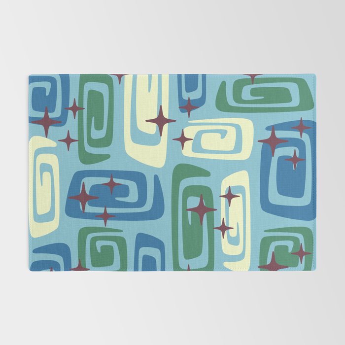 Mid Century Modern Cosmic Galaxies 728 Blue Green and Cream Rug Gallery Image 2