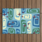 Mid Century Modern Cosmic Galaxies 728 Blue Green and Cream Outdoor Rug Gallery Image 1