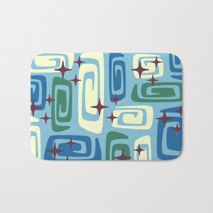 Mid Century Modern Cosmic Galaxies 728 Blue Green and Cream Bath Mat Gallery Image 1
