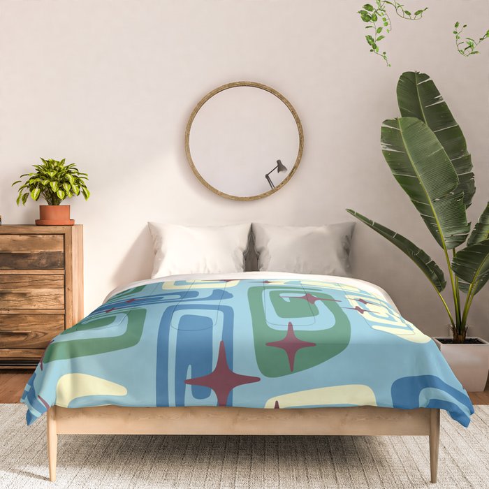 Mid Century Modern Cosmic Galaxies 728 Blue Green and Cream Comforter Gallery Image 3