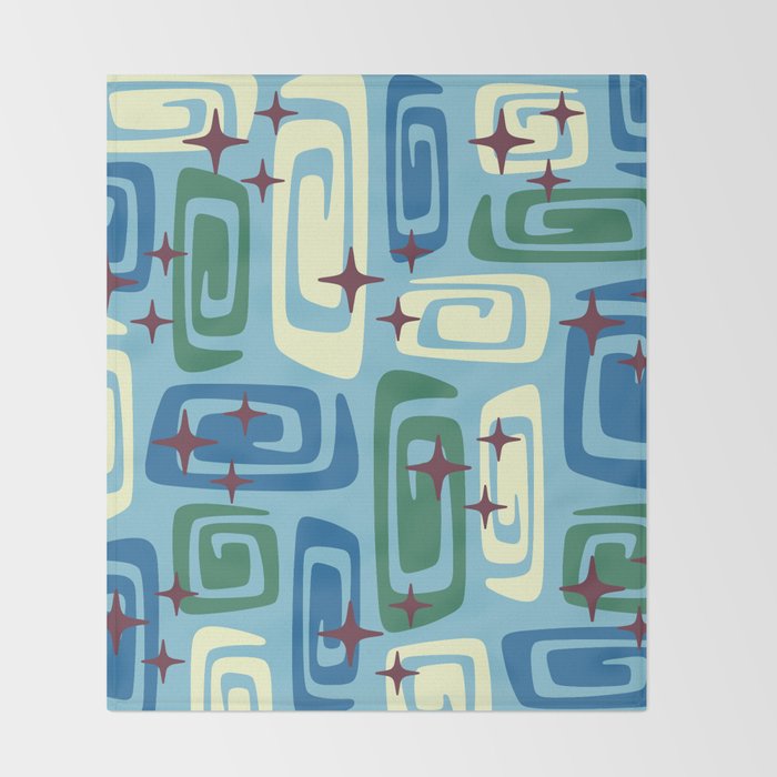 Mid Century Modern Cosmic Galaxies 728 Blue Green and Cream Throw Blanket Gallery Image 2