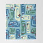 Mid Century Modern Cosmic Galaxies 728 Blue Green and Cream Throw Blanket Gallery Image 2