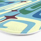 Mid Century Modern Cosmic Galaxies 728 Blue Green and Cream Bath Mat Gallery Image 3
