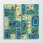 Mid Century Modern Cosmic Galaxies 728 Blue Green and Cream Wood Wall Art Gallery Image 1