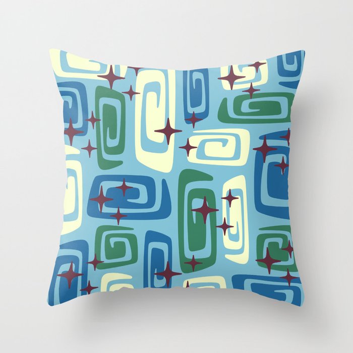 Mid Century Modern Cosmic Galaxies 728 Blue Green and Cream Throw Pillow Gallery Image 6