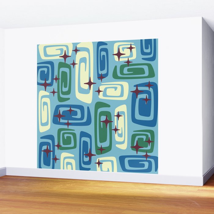 Mid Century Modern Cosmic Galaxies 728 Blue Green and Cream Wall Mural Gallery Image 2