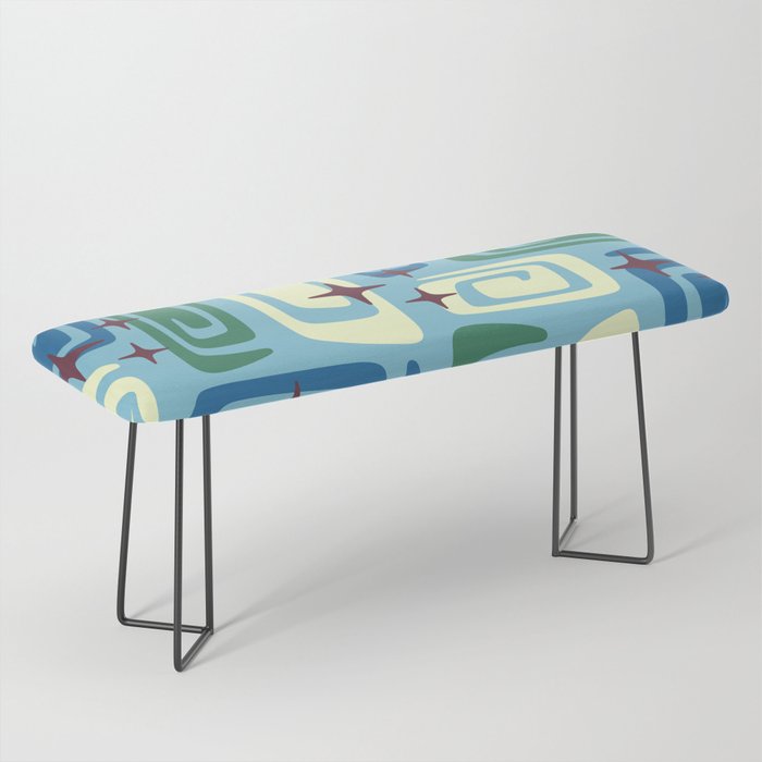 Mid Century Modern Cosmic Galaxies 728 Blue Green and Cream Bench Gallery Image 1