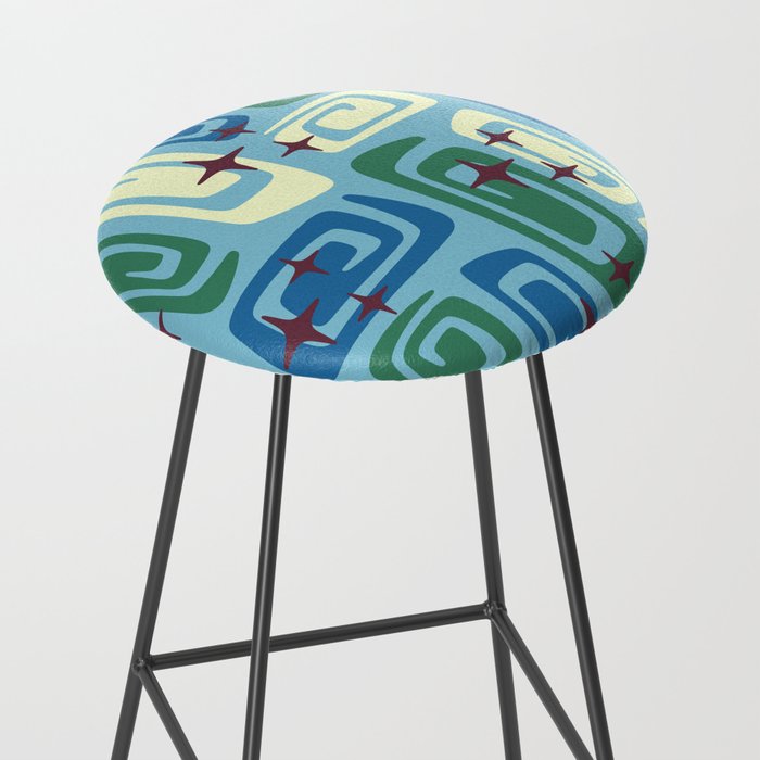 Mid Century Modern Cosmic Galaxies 728 Blue Green and Cream Stool Gallery Image 2