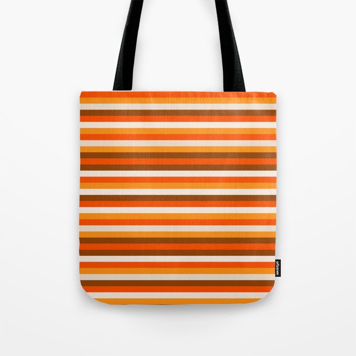 70s Fine Stripes in Retro Orange and Brown Tote Bag Gallery Image 1