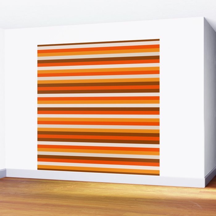 70s Fine Stripes in Retro Orange and Brown Wall Mural Gallery Image 2