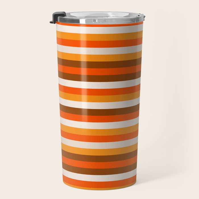 70s Fine Stripes in Retro Orange and Brown Travel Mug Gallery Image 3
