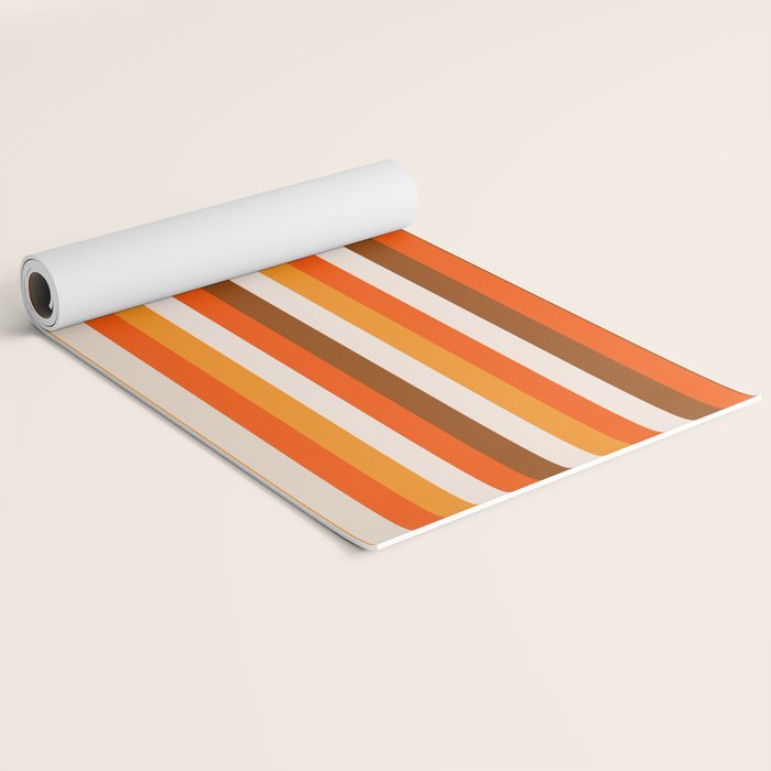 70s Fine Stripes in Retro Orange and Brown Yoga Mat Gallery Image 2