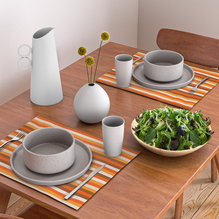 70s Fine Stripes in Retro Orange and Brown Placemat Gallery Image 2