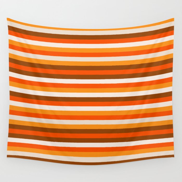 70s Fine Stripes in Retro Orange and Brown Wall Tapestry Gallery Image 4