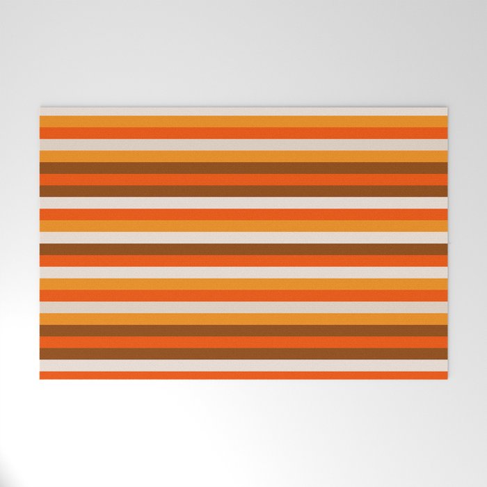 70s Fine Stripes in Retro Orange and Brown Welcome Mat Gallery Image 1