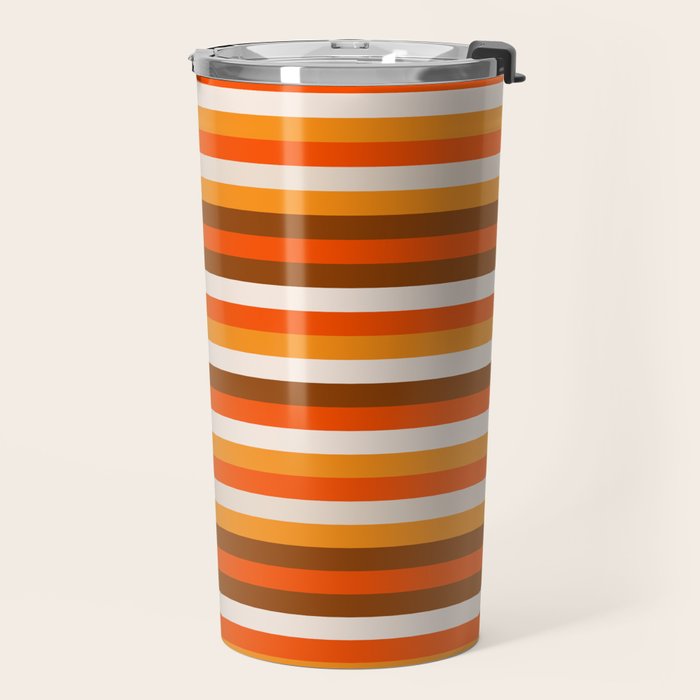 70s Fine Stripes in Retro Orange and Brown Travel Mug Gallery Image 2