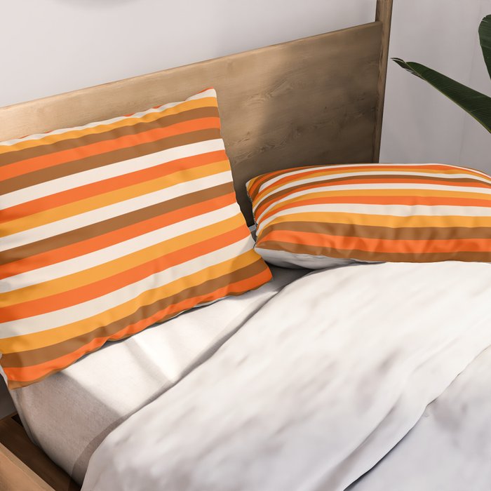 70s Fine Stripes in Retro Orange and Brown Pillow Sham Gallery Image 2