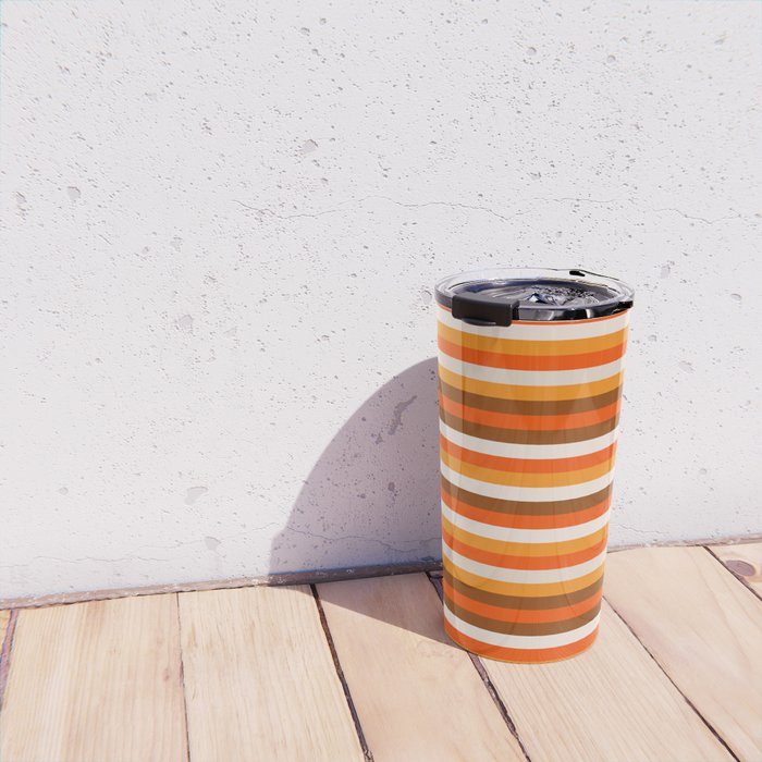 70s Fine Stripes in Retro Orange and Brown Travel Mug Gallery Image 4