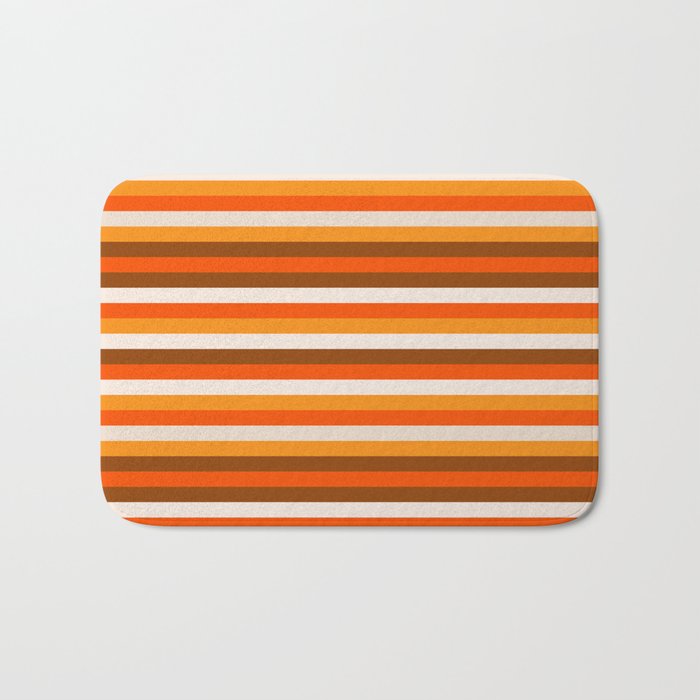 70s Fine Stripes in Retro Orange and Brown Bath Mat Gallery Image 1
