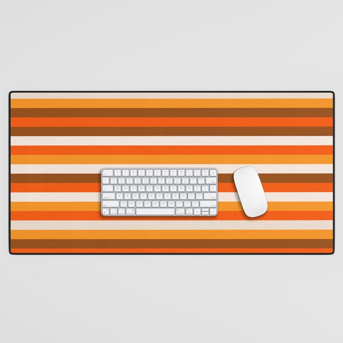 70s Fine Stripes in Retro Orange and Brown Desk Mat Gallery Image 1