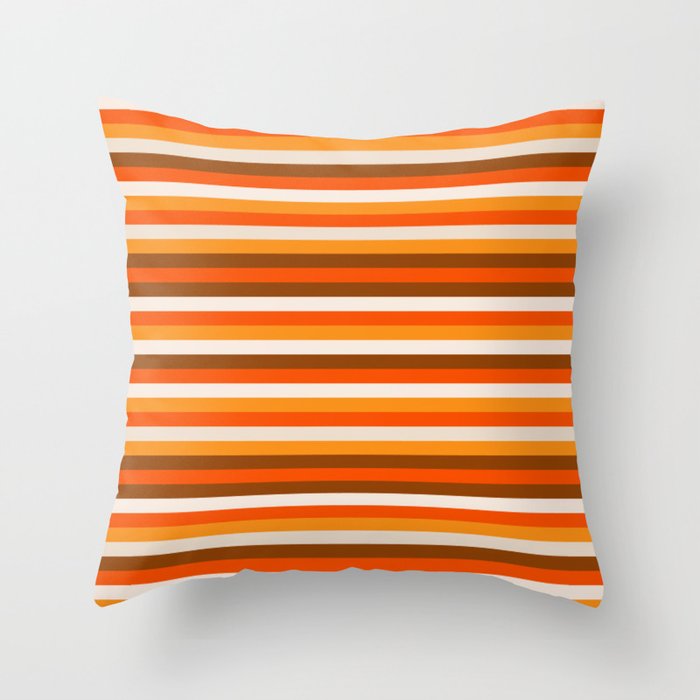 70s Fine Stripes in Retro Orange and Brown Throw Pillow Gallery Image 6