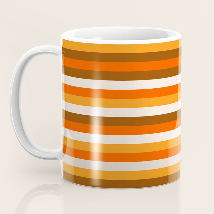 70s Fine Stripes in Retro Orange and Brown Coffee Mug Gallery Image 3