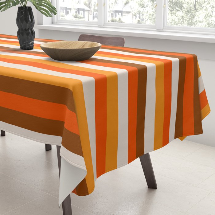 70s Fine Stripes in Retro Orange and Brown Tablecloth Gallery Image 3