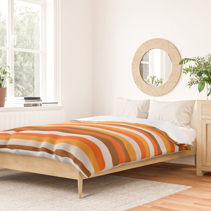 70s Fine Stripes in Retro Orange and Brown Duvet Cover Gallery Image 2