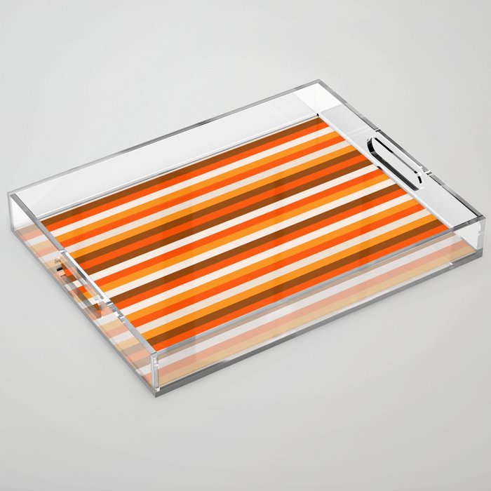 70s Fine Stripes in Retro Orange and Brown Acrylic Tray Gallery Image 1