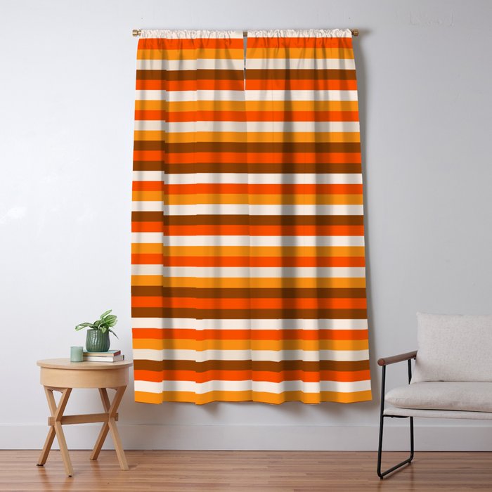 70s Fine Stripes in Retro Orange and Brown Window Curtain Gallery Image 5
