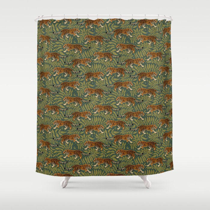 Tigers - forest and fern Shower Curtain Gallery Image 1
