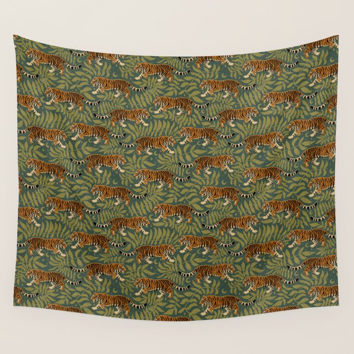 Tigers - forest and fern Wall Tapestry Gallery Image 4