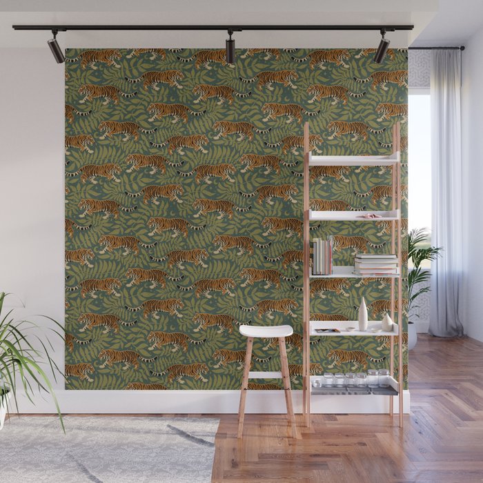 Tigers - forest and fern Wall Mural Gallery Image 1