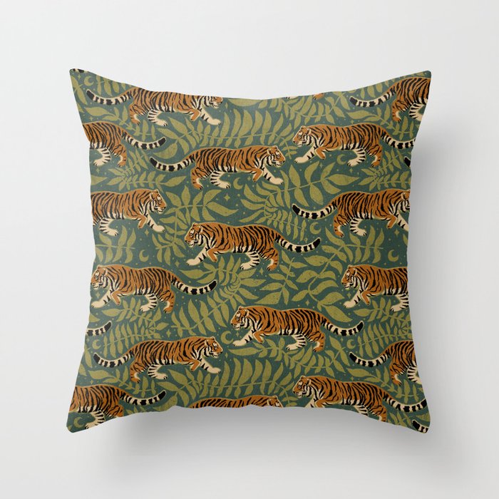 Tigers - forest and fern Throw Pillow Gallery Image 1